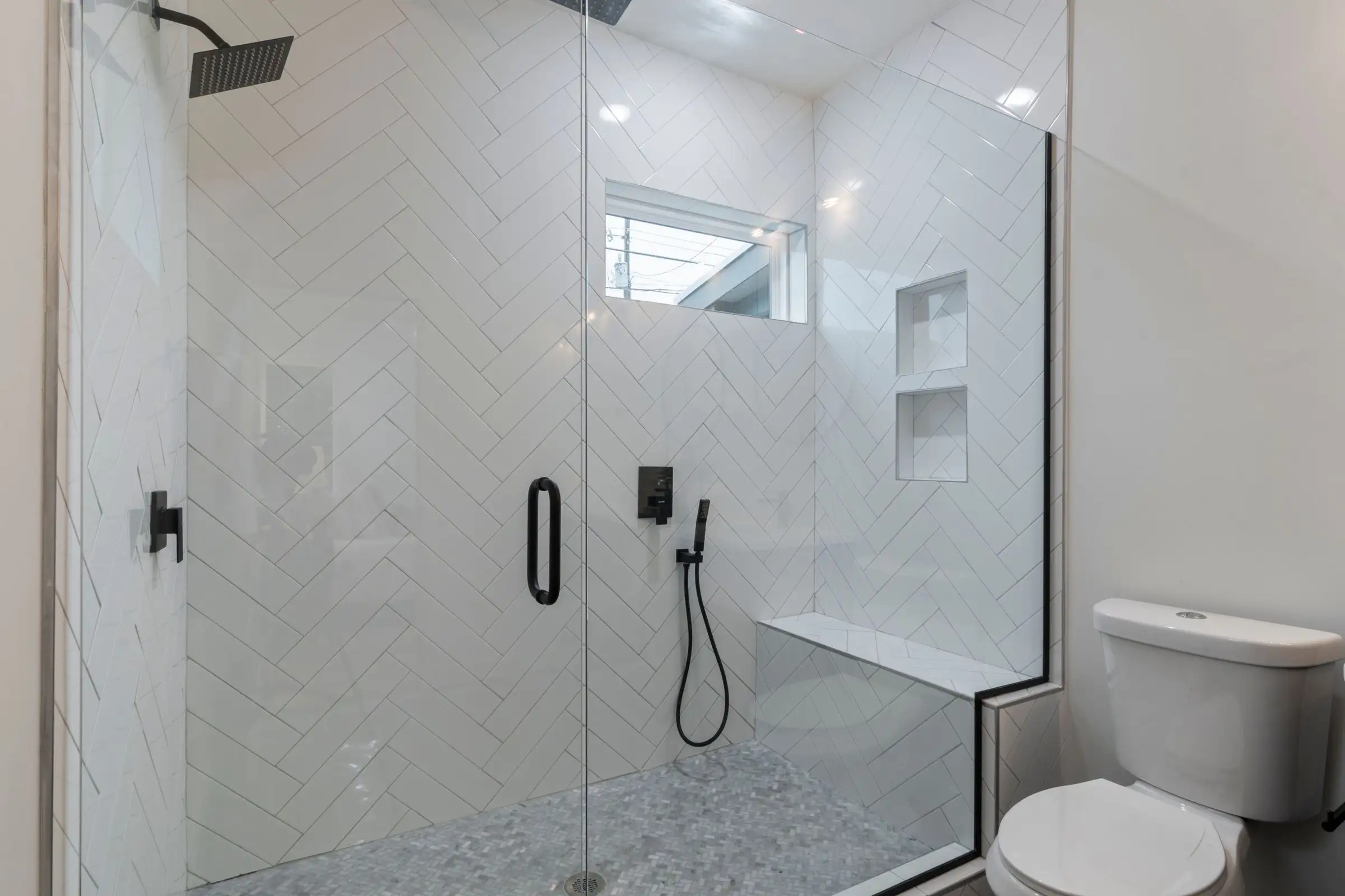 Upstairs bathroom with a glazed level-access shower